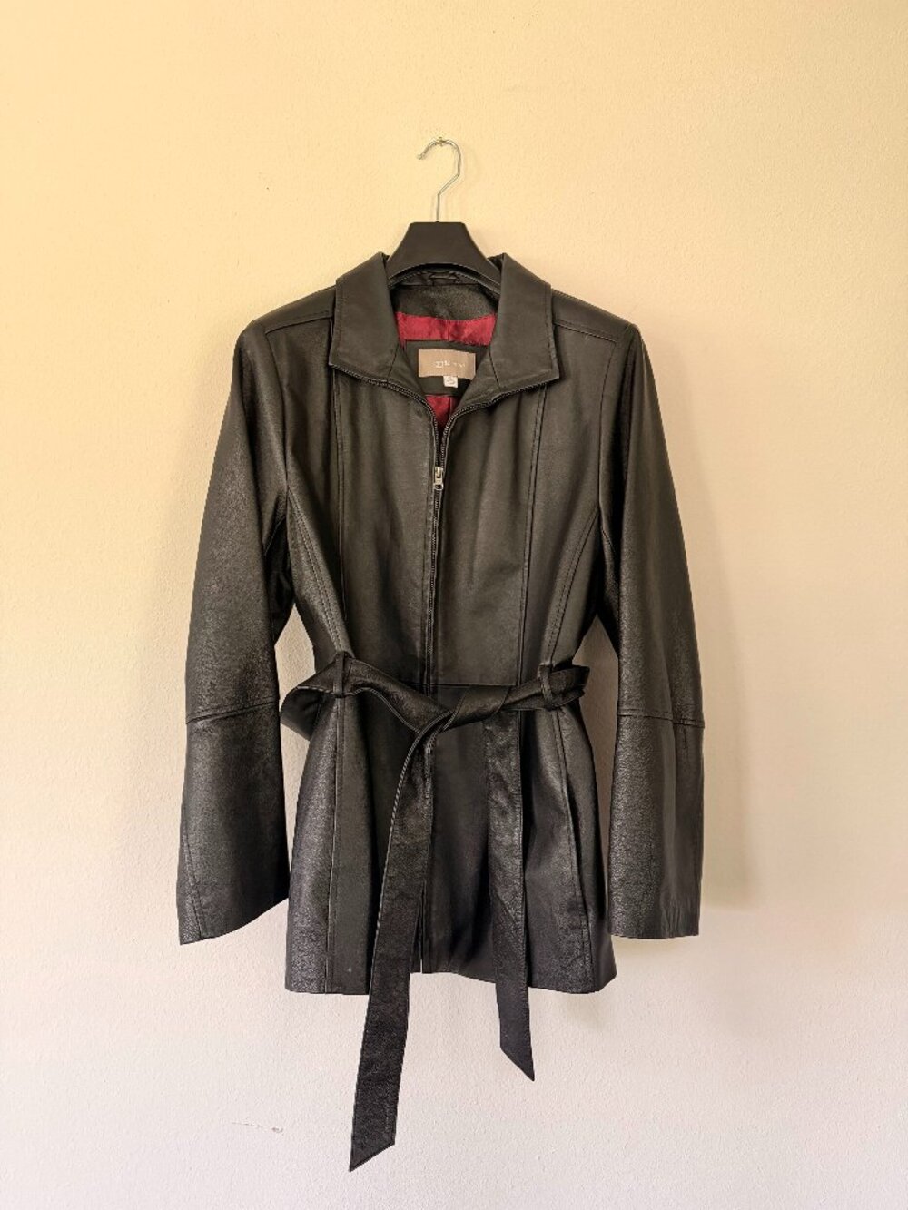 Vintage black leather jacket | Tie Waist | Minimalist 90s Style